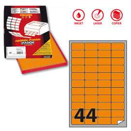 Etichetta adesiva A//406 arancio fluo 100fg A4 47,5x25,5mm 44et//fg Markin